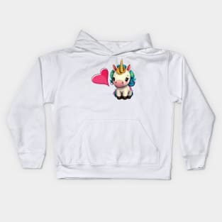 Cute baby unicorn with heart Kids Hoodie